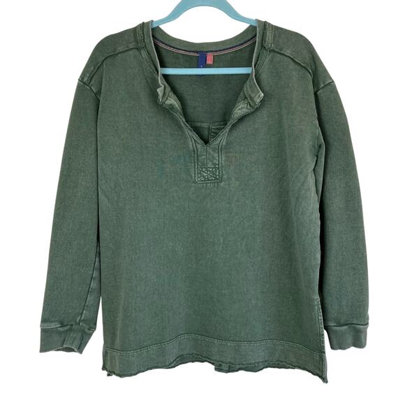 ANTHROPOLOGIE Pilcro Olive Green Terry Split Hem Tunic Top Distressed Cotton - Picture 2 of 16